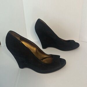 Miu Miu Black Suede Peep-Toe Heels Size 39 1/2 with 4” heel